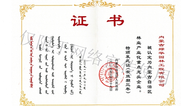 標(biāo)題：內(nèi)蒙古龍頭企業(yè)榮譽(yù)證書
瀏覽次數(shù)：1964
發(fā)表時間：2019-10-26